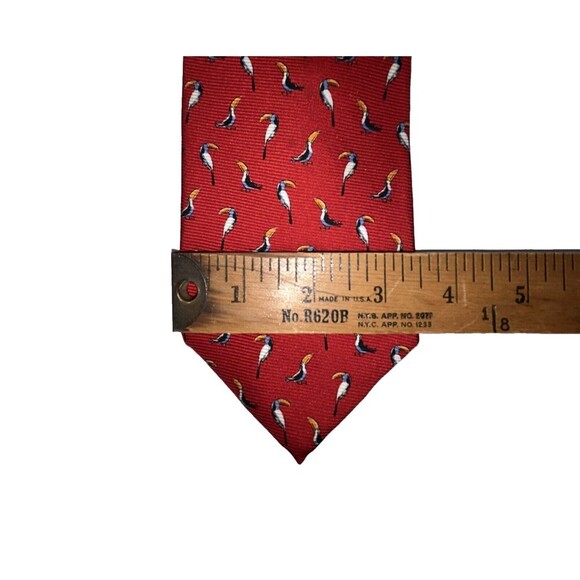 Lauren Ralph Lauren Red Toucan Silk Tie Novelty Classic Preppy - Picture 5 of 6